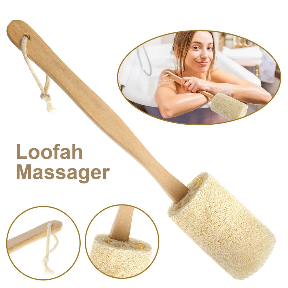 Exfoliating Wood Loofah Back Scrubber Brush Long Handle Massage Body Shower Brush 1