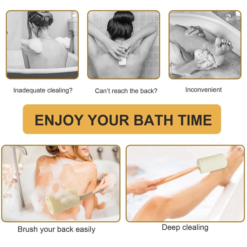 Exfoliating Wood Loofah Back Scrubber Brush Long Handle Massage Body Shower Brush 2