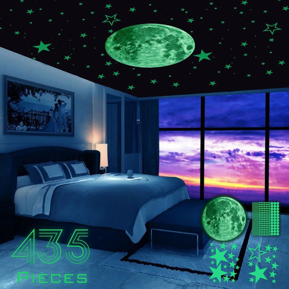Luminous Glow In The Dark Stars And Moon Wall Stickers Space Art For Ceiling Decor 5