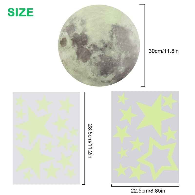 Luminous Glow In The Dark Stars And Moon Wall Stickers Space Art For Ceiling Decor 2