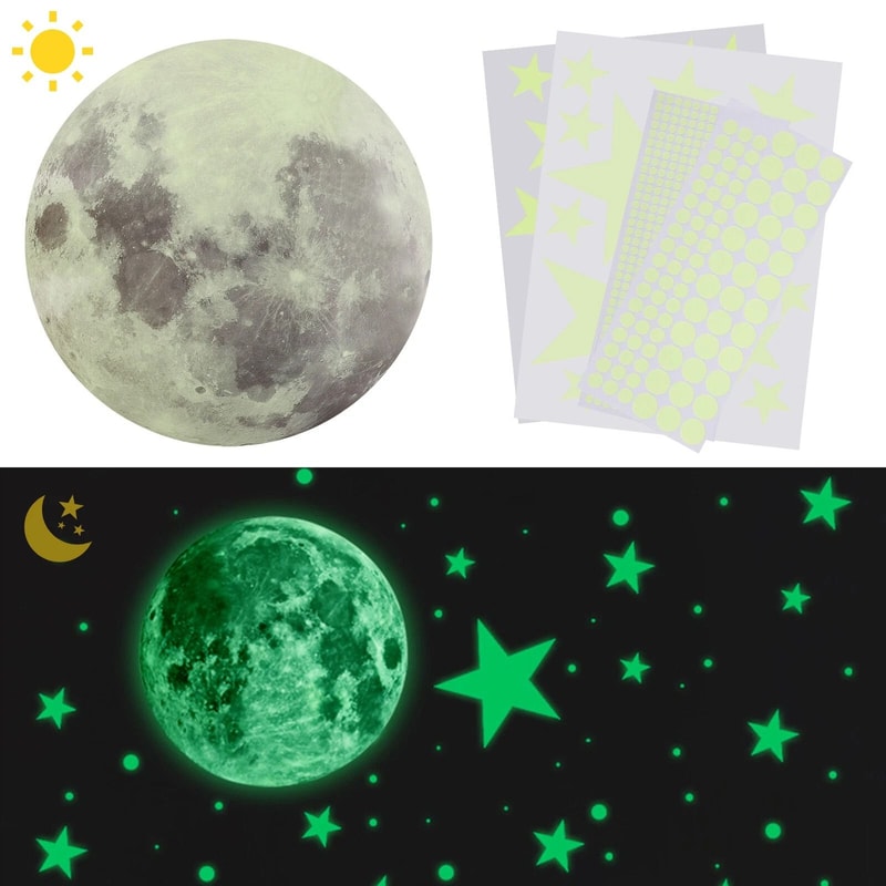 Luminous Glow In The Dark Stars And Moon Wall Stickers Space Art For Ceiling Decor 3
