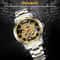 Stainless Steel Skeleton Men Gold Tone Luminous Automatic Mechanical Wristwatch 6