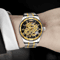 Stainless Steel Skeleton Men Gold Tone Luminous Automatic Mechanical Wristwatch 0