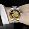 Stainless Steel Skeleton Men Gold Tone Luminous Automatic Mechanical Wristwatch 0