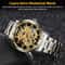 Stainless Steel Skeleton Men Gold Tone Luminous Automatic Mechanical Wristwatch 7