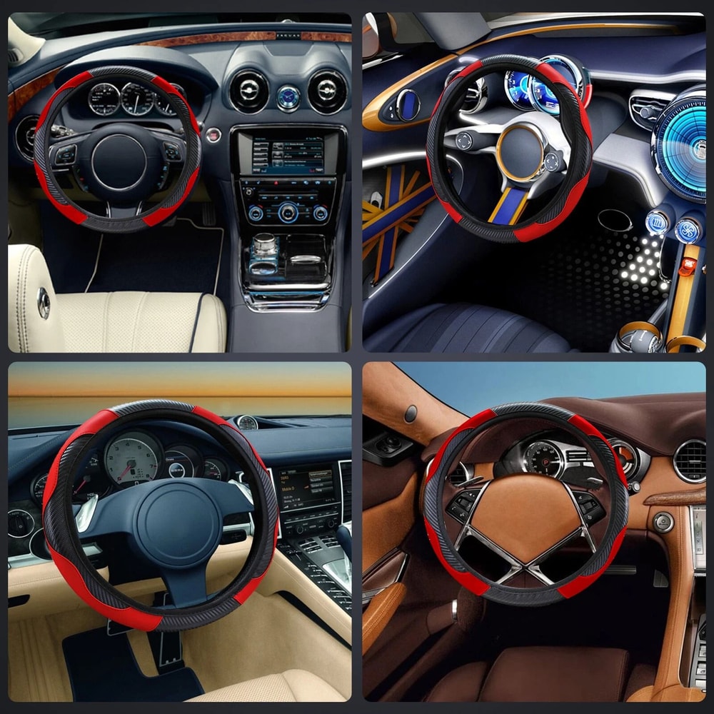 Black Steering Wheel Cover Leather Car Accessories AntiSlip For Safe Driving 1