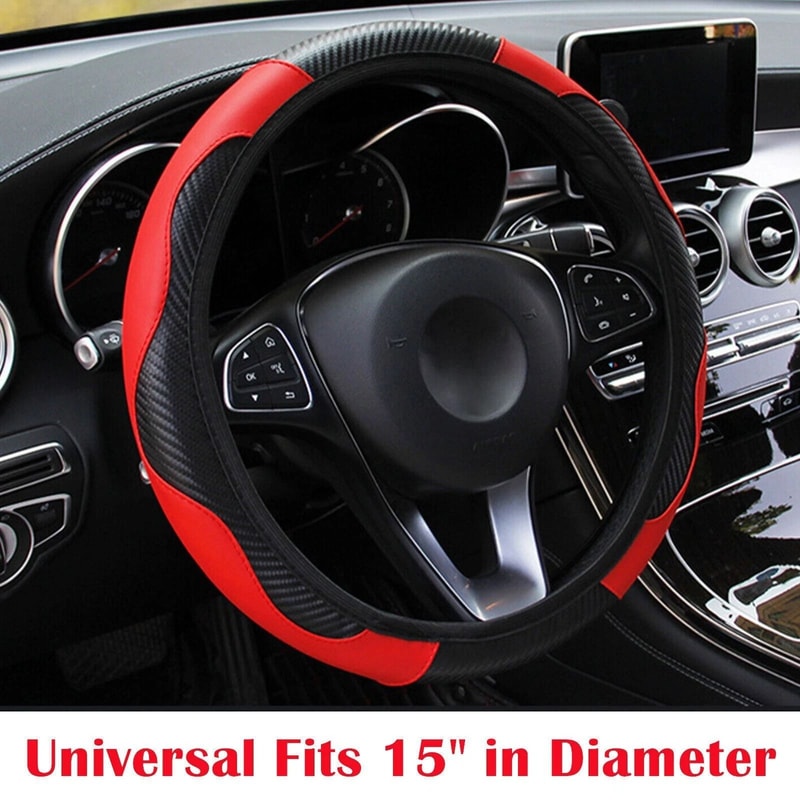 Black Steering Wheel Cover Leather Car Accessories AntiSlip For Safe Driving 5
