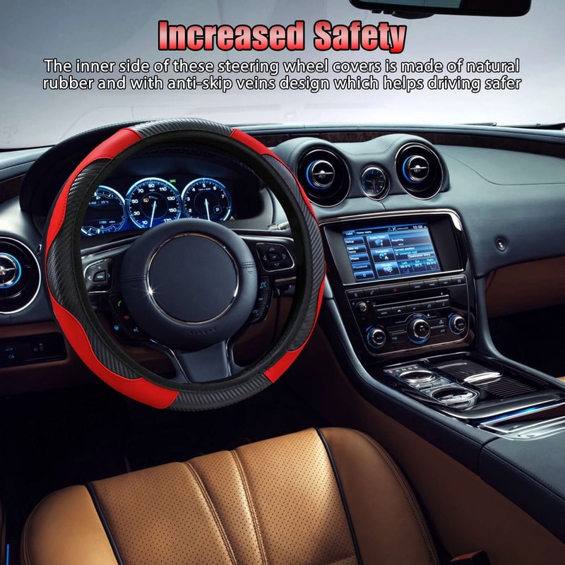 Black Steering Wheel Cover Leather Car Accessories AntiSlip For Safe Driving 6