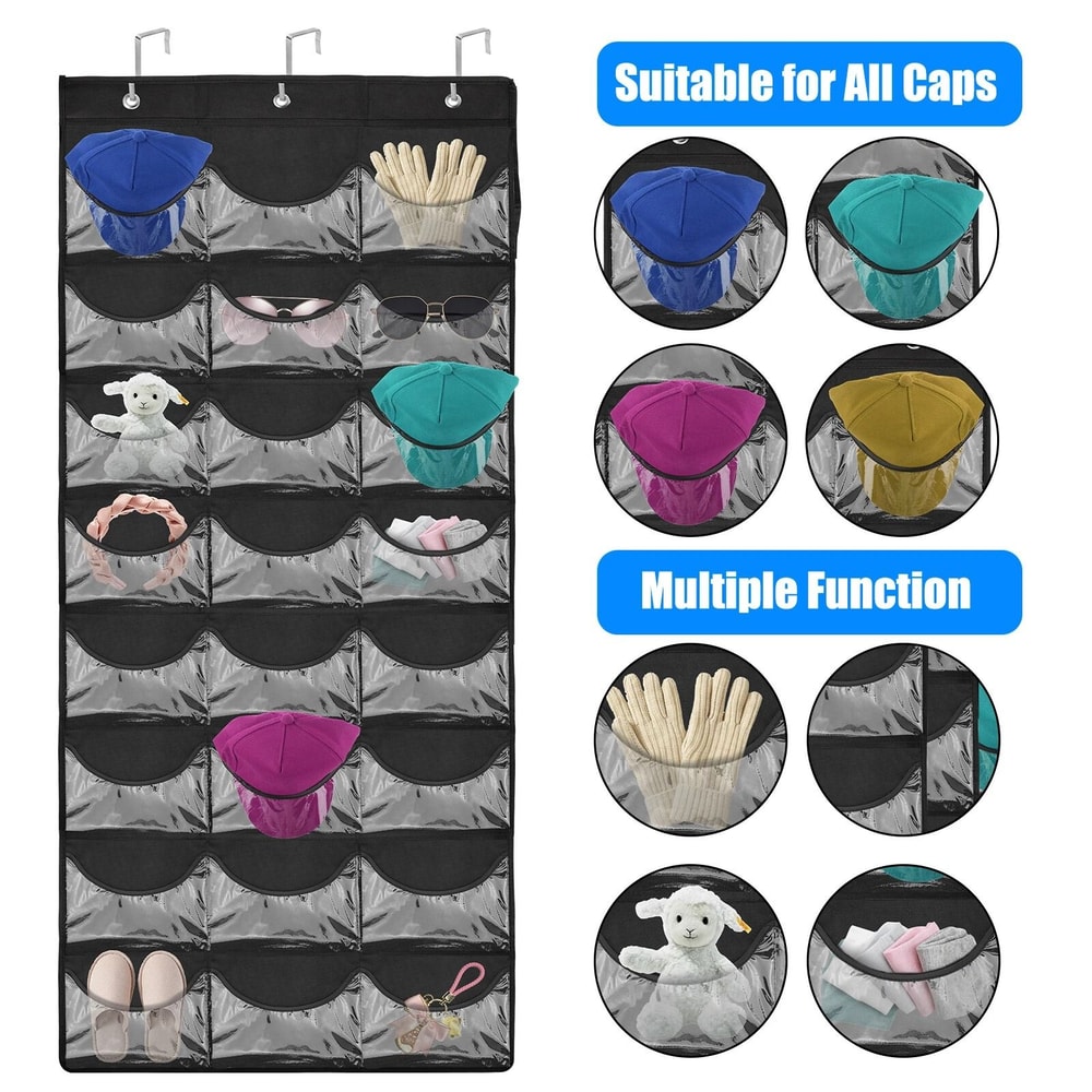 Baseball Cap Storage Holder Over Door Hat Organizer Rack Deep Pockets For Closet 6