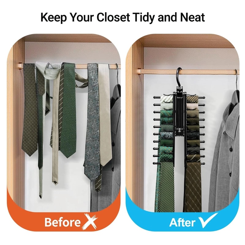 Closet Organizer Tie Rack Holder With NonSlip Clips Belt Hanger 3