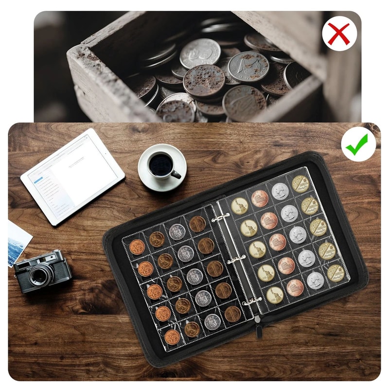 Coin Collection Binder With Pockets Leather Flip Storage Book With Zipper For Stamps And Trading Ca 1