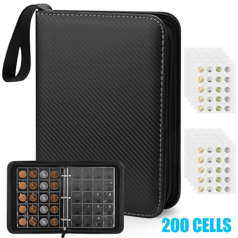 Coin Collection Binder With Pockets Leather Flip Storage Book With Zipper For Stamps And Trading Ca 4