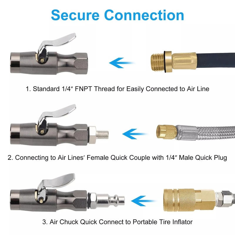 HeavyDuty Tire Inflator Lockon Air Chuck For Schrader Valve Durable Construction Compatible With Ca 4