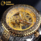 Gold Tone Skeleton Luxury Mens Stainless Steel Automatic Mechanical Wrist Watch 5