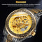 Gold Tone Skeleton Luxury Mens Stainless Steel Automatic Mechanical Wrist Watch 6