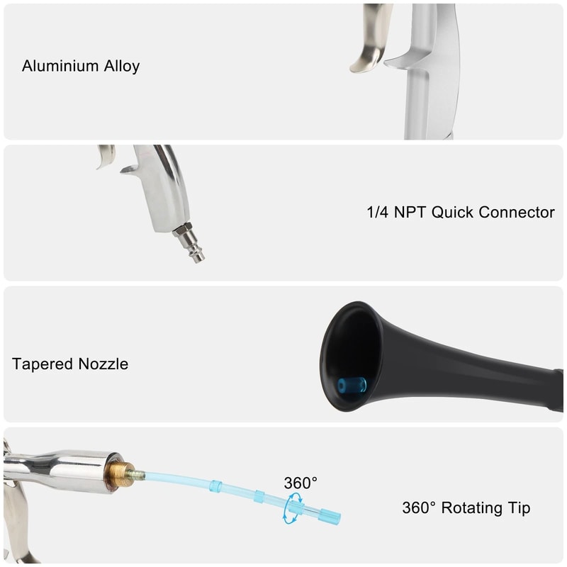 HighPressure Gun Air Blower Car Cleaning Tool For Carpet Upholstery Trumpet Nozzle 5