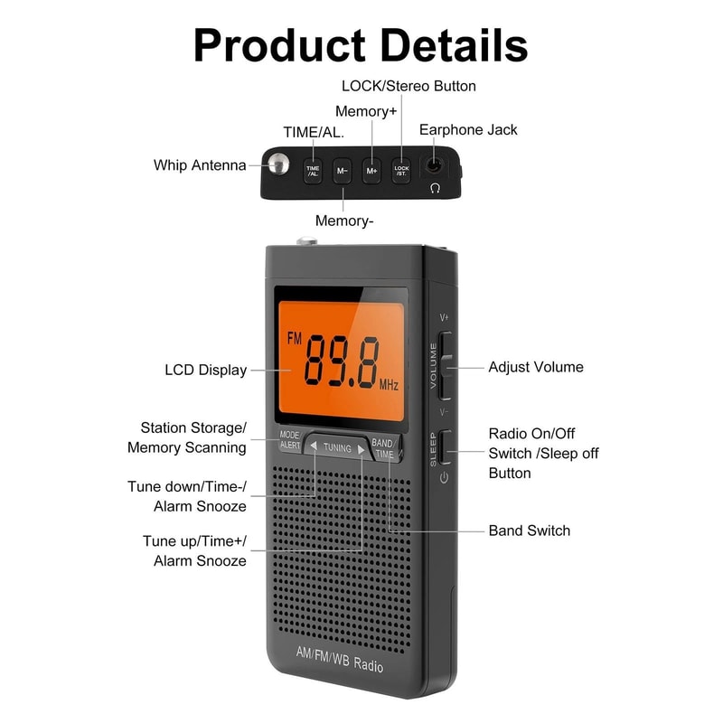 Weather Band Radio With AutoSearch LCD Display Emergency Pocket Radio For Outdoor Use 2