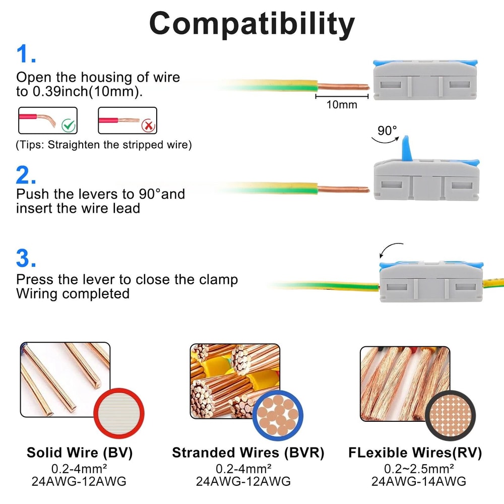 Lever Wire Connectors Compact Inline Quick Connect Terminals For Electrical Splicing 3