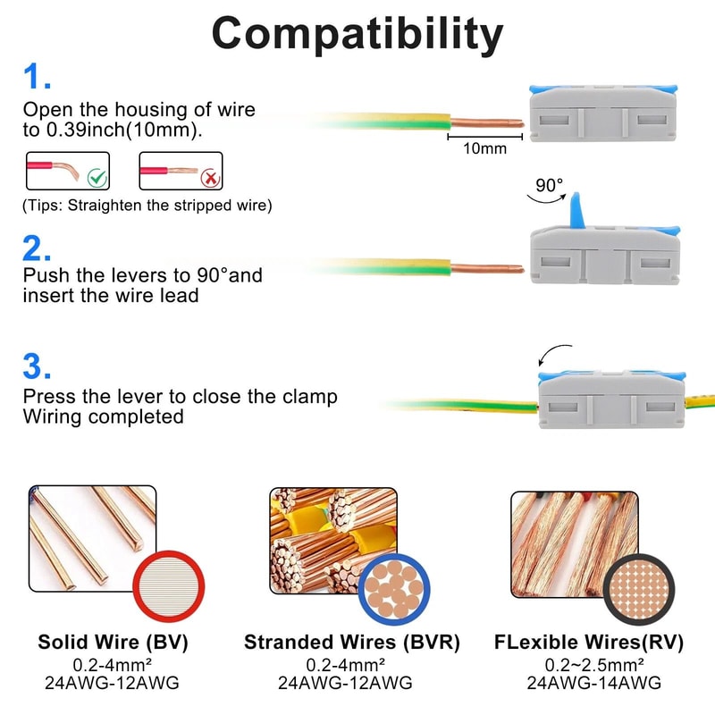 Lever Wire Connectors Compact Inline Quick Connect Terminals For Electrical Splicing 3