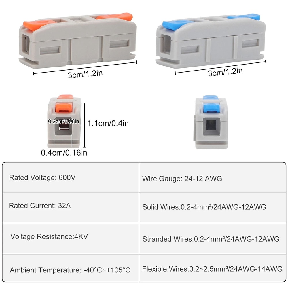 Lever Wire Connectors Compact Inline Quick Connect Terminals For Electrical Splicing 6