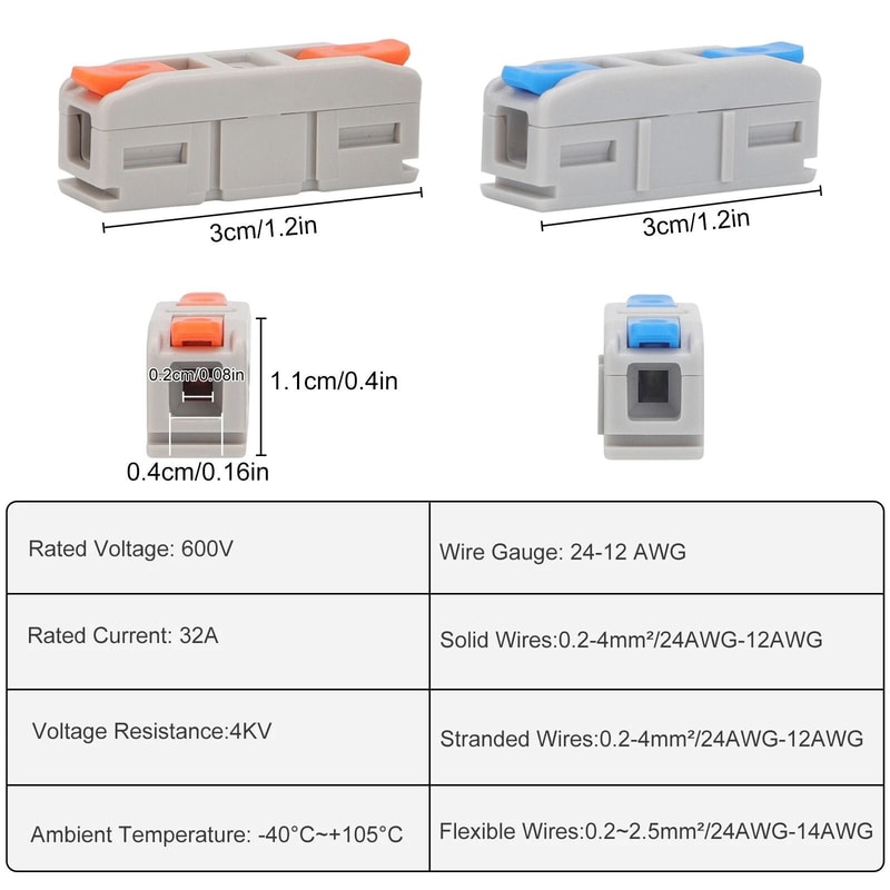Lever Wire Connectors Compact Inline Quick Connect Terminals For Electrical Splicing 6