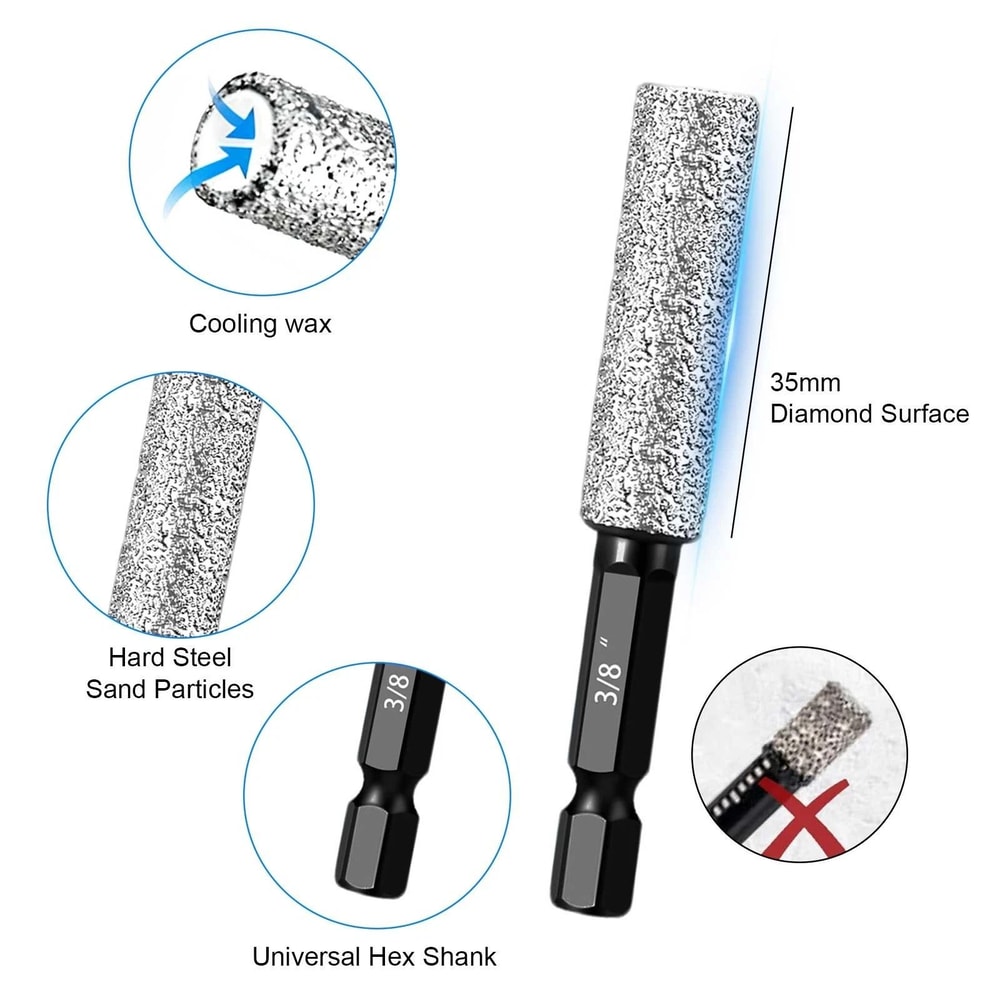 Masonry Dry Diamond Drill Bits Set For Tile Marble Granite Extended Cutting Depth 6