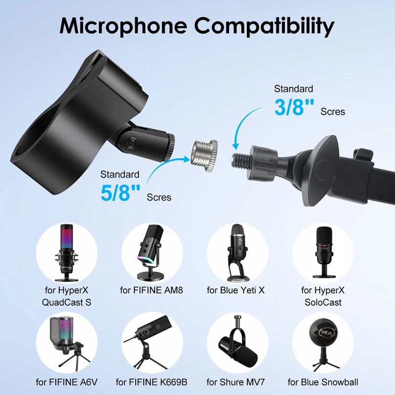Adjustable Mic Stand Rotatable Microphone Boom Arm For Podcasts Gaming 5