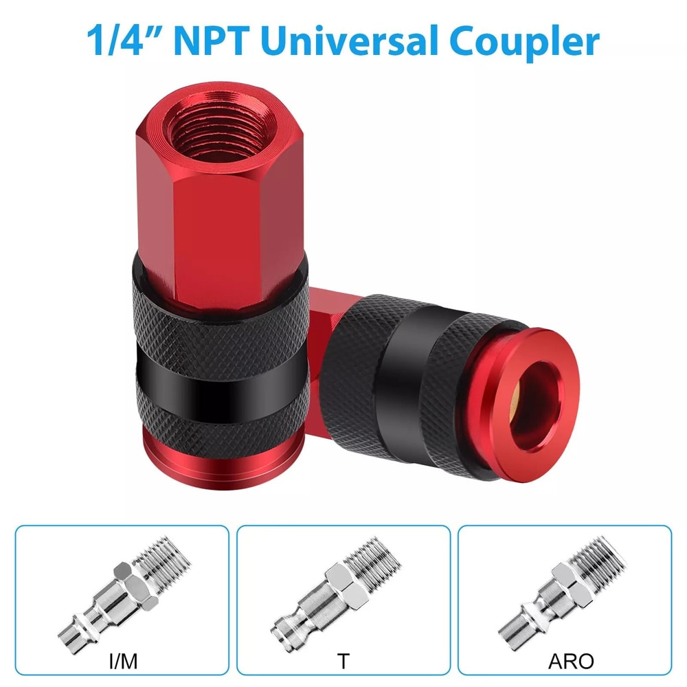 Quick Connect Air Fittings Red Aluminum Coupler Plug Kit Universal Secure Locking Mechanism For Pne 2
