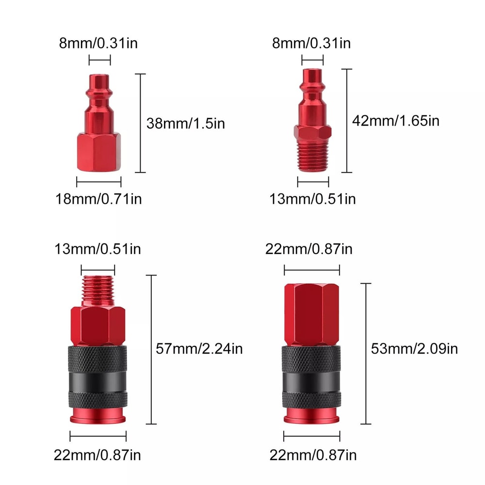 Quick Connect Air Fittings Red Aluminum Coupler Plug Kit Universal Secure Locking Mechanism For Pne 4