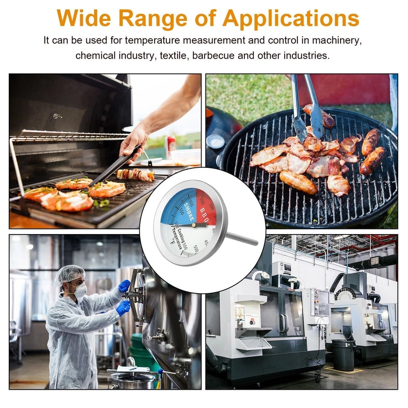 Temperature Thermometer Gauge For BBQ Grill Smoker Pit Stainless Steel Probe 2