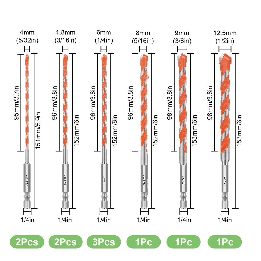 Concrete Drill Bits Set Premium Carbide Tip Hammer Drill Bits For Masonry Tile Glass Cement And Bri 4