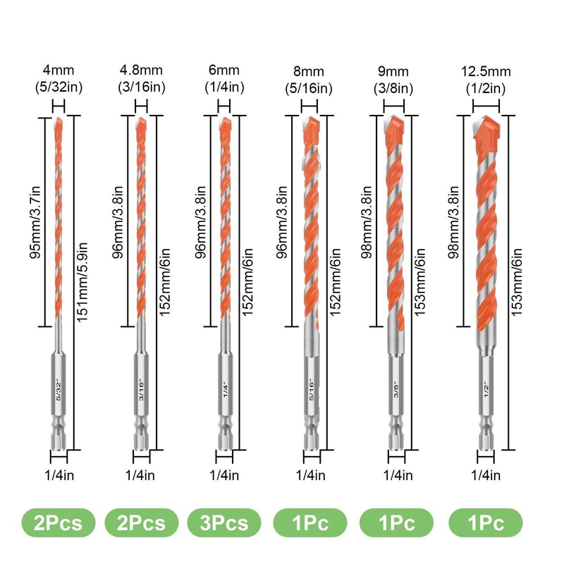 Concrete Drill Bits Set Premium Carbide Tip Hammer Drill Bits For Masonry Tile Glass Cement And Bri 4