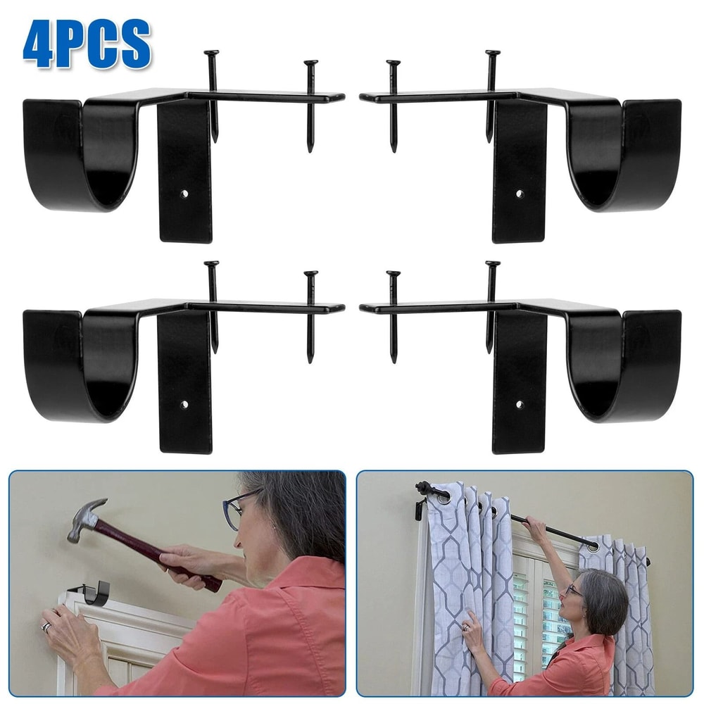 Curtain Rod Brackets No Drill Heavy Duty Curtain Holder For Wooden Window Frames 4