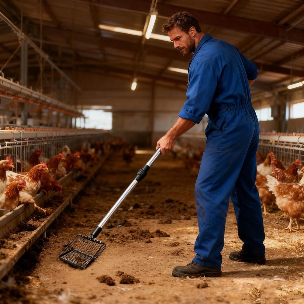 Metal Sifting Shovel Adjustable Chicken Coop Poop Scooper Long Handle 0