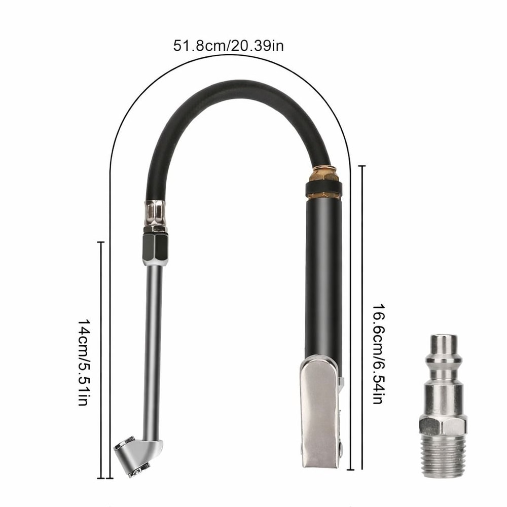 HeavyDuty Air Tire Inflator Dual Head Chuck Pressure Gauge With Rubber Hose 7