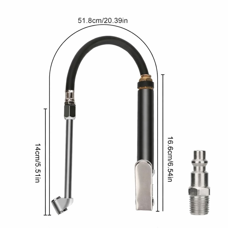 HeavyDuty Air Tire Inflator Dual Head Chuck Pressure Gauge With Rubber Hose 7
