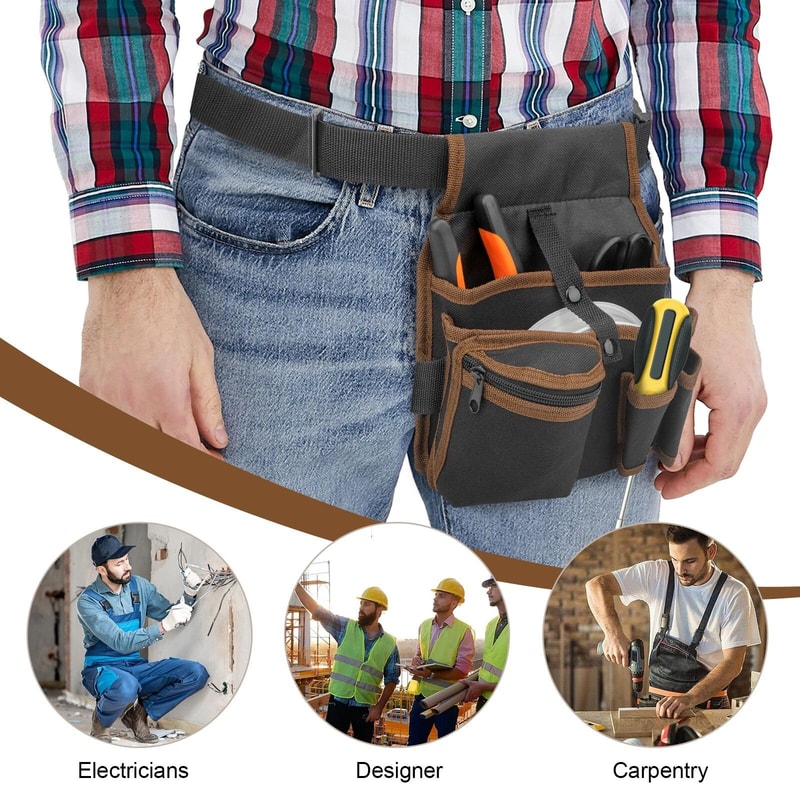 Electrician Tool Pouch Belt Durable Fabric Work Organizer With Adjustable Waist Strap 2