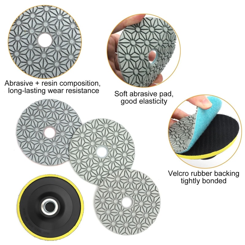 Diamond Wet Polishing Pads Kit For Stone Concrete Marble Granite Glass Pads With Hook Loop Backin 5