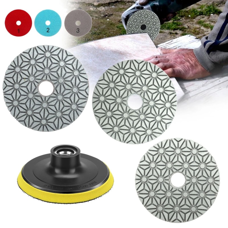 Diamond Wet Polishing Pads Kit For Stone Concrete Marble Granite Glass Pads With Hook Loop Backin 7