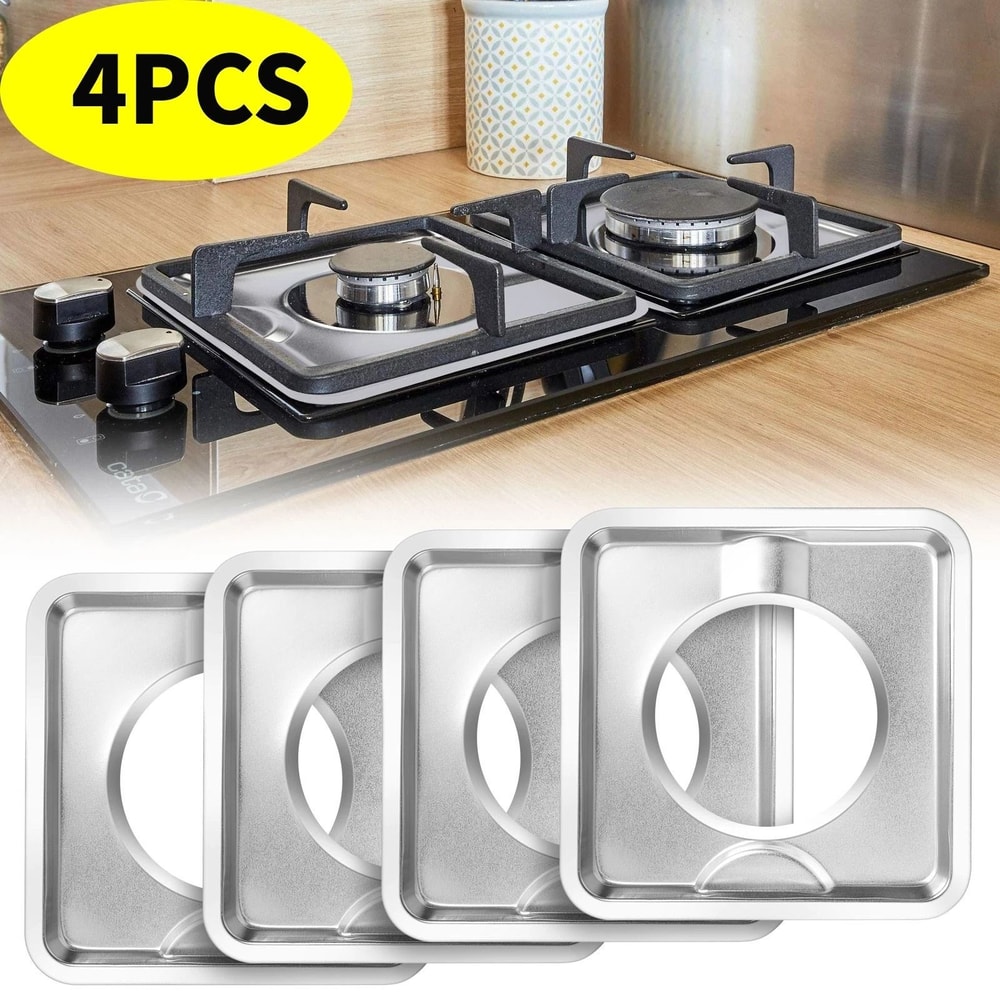 Stainless Steel Gas Range Stove Drip Pans Square Burner Covers Reusable 8