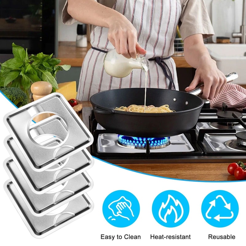 Stainless Steel Gas Range Stove Drip Pans Square Burner Covers Reusable 6