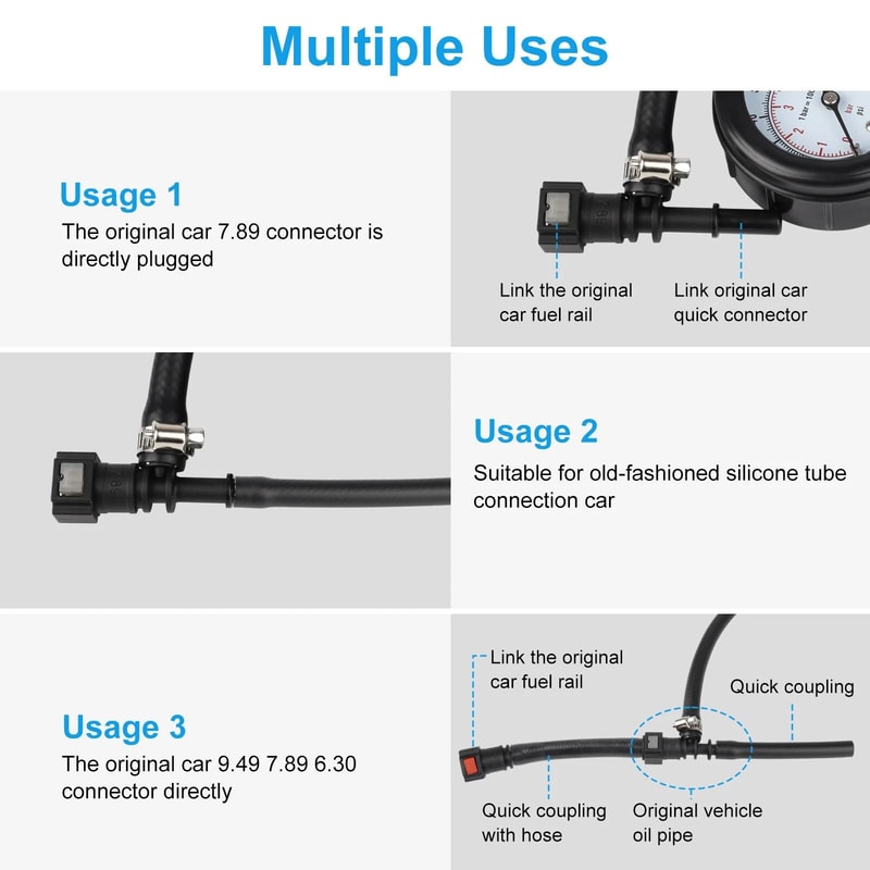 Fuel Injection Pressure Tester Kit With Connectors Manual Gauge For Car Fuel Systems 2
