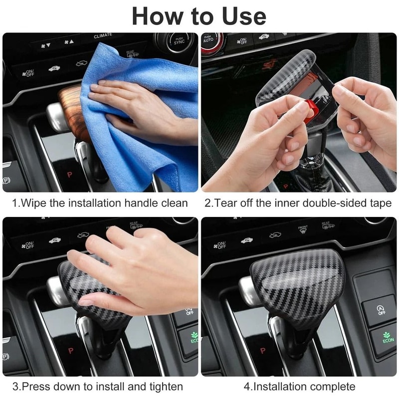 Carbon Fiber Gear Shift Knob Cover Trim Premium Interior Upgrade 3