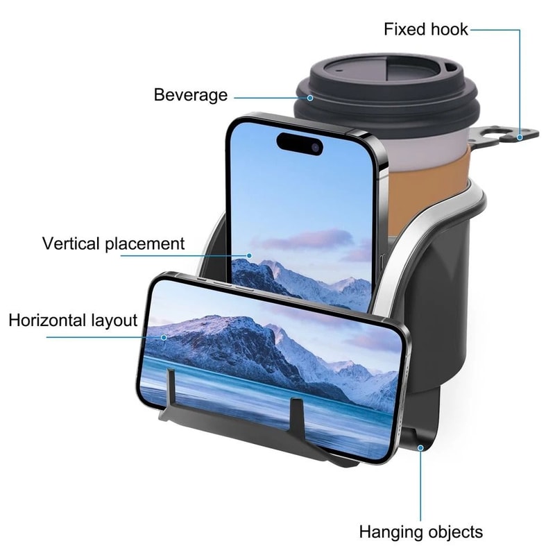 Car Backseat Cup Holder Organizer With Hooks Headrest Mounted Storage For Drinks Bags 6