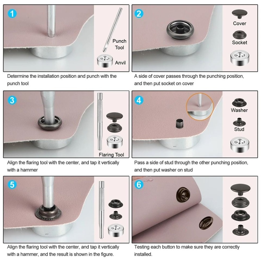 Heavy Duty Snap Fastener Kit With Tool Metal Snap Buttons For Sewing And Leather Crafts 3