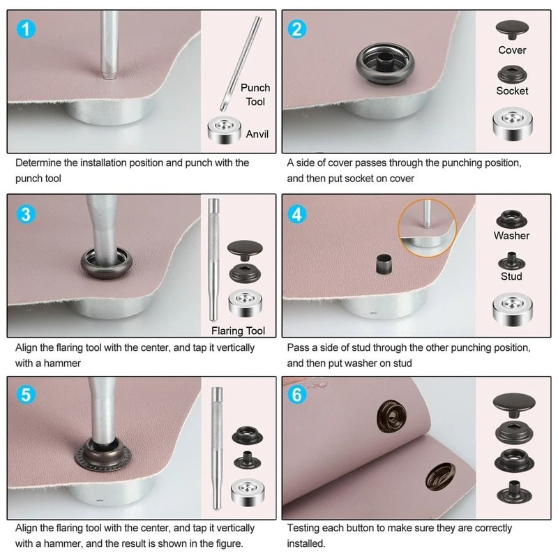Heavy Duty Snap Fastener Kit With Tool Metal Snap Buttons For Sewing And Leather Crafts 3