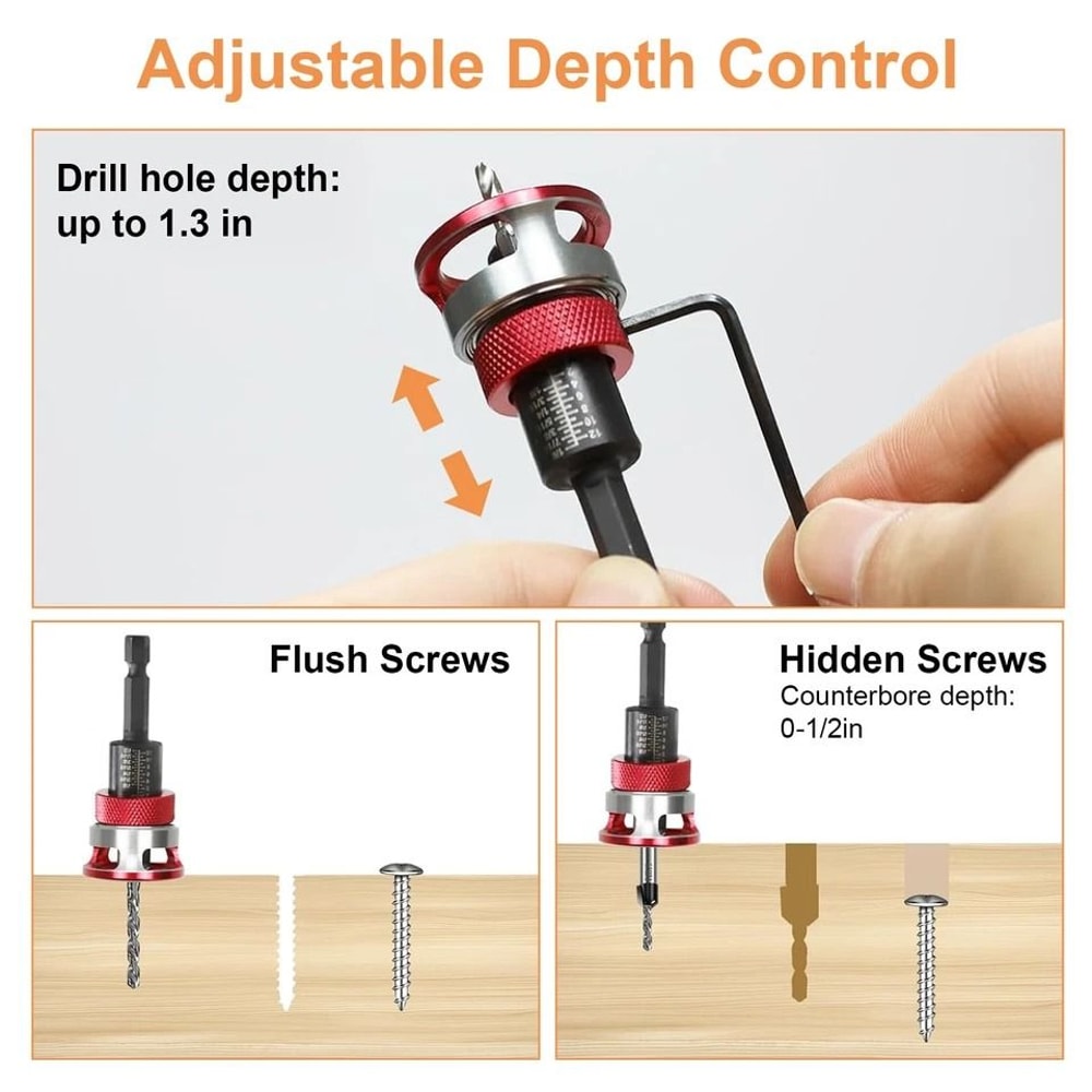 Countersink Drill Bit Set With Adjustable Depth Stop For Precision Woodworking 3