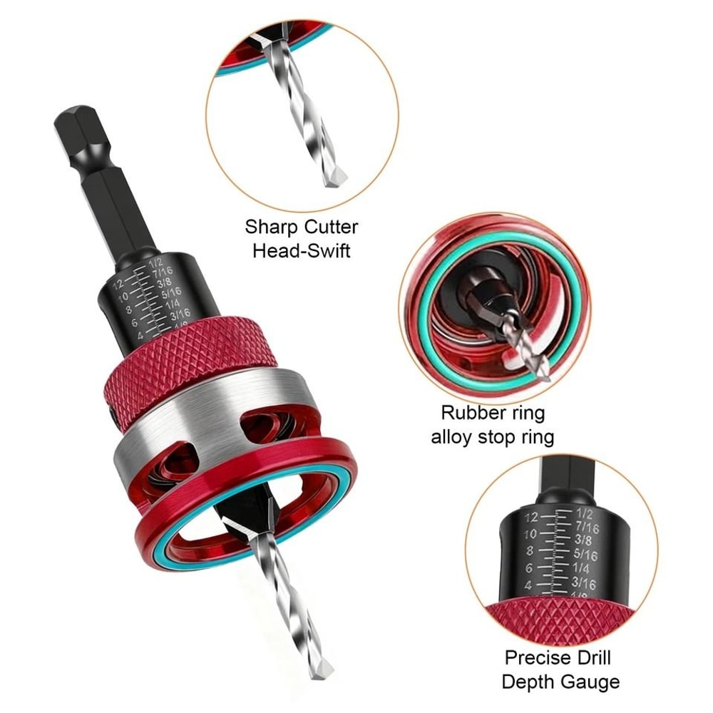 Countersink Drill Bit Set With Adjustable Depth Stop For Precision Woodworking 4