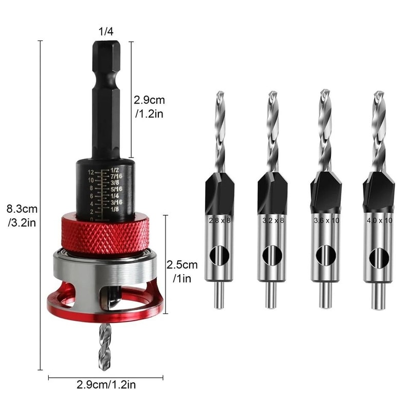 Countersink Drill Bit Set With Adjustable Depth Stop For Precision Woodworking 5