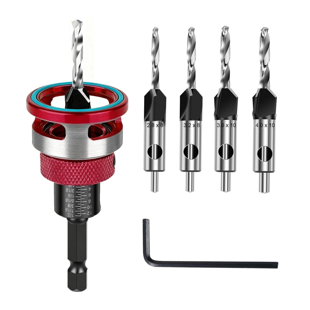 Countersink Drill Bit Set With Adjustable Depth Stop For Precision Woodworking 6